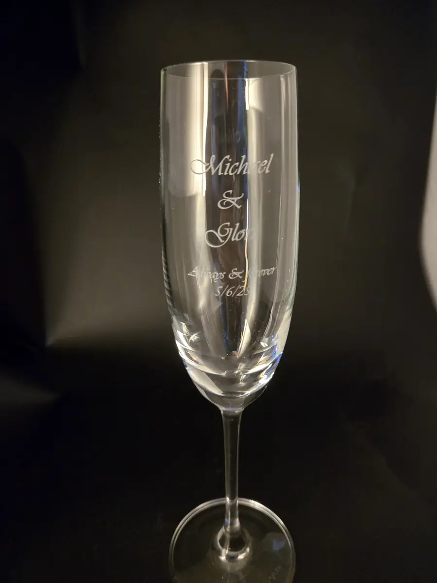 Engraved wedding champagne flute