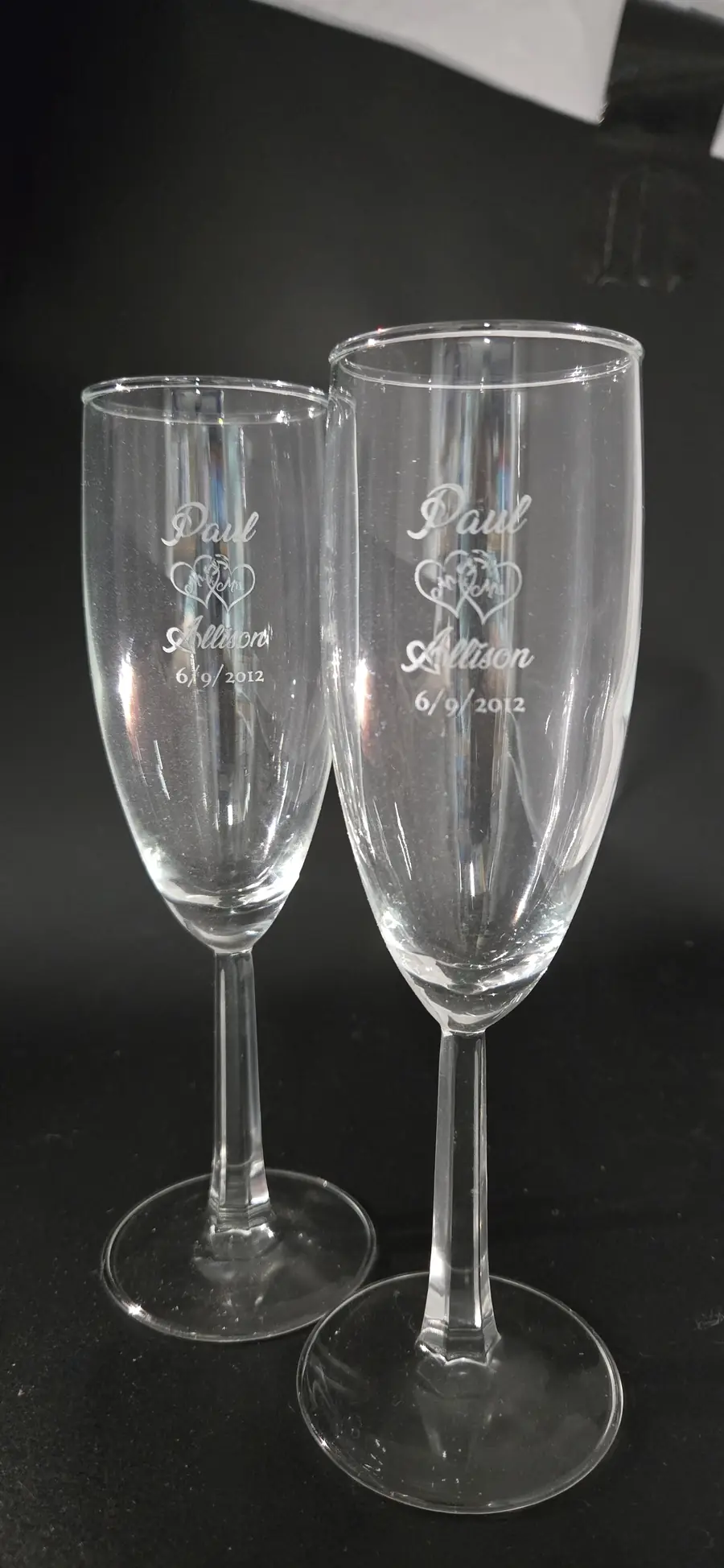 Pair of engraved wedding flutes